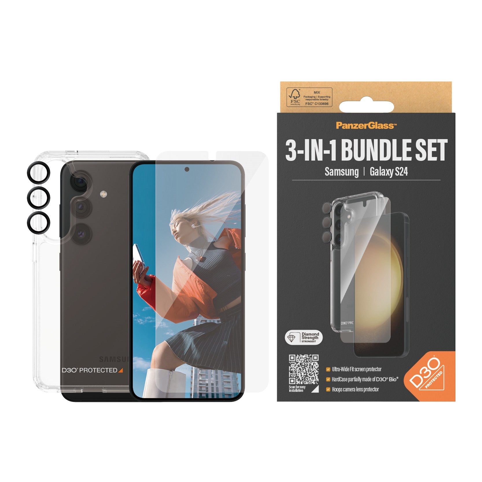 PanzerGlass® 3-in-1 Schutz Set Samsung Galaxy S24 | Ultra-Wide Fit